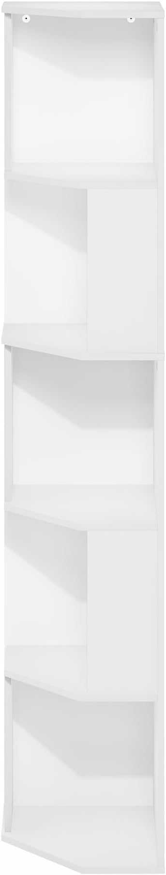Furinno ECON Corner Shelf, 5-Tier Corner Book Shelf, Standing Storage Shelves, Cube Display Rack, Bookshelf, for Organization and Storage, Living Room, Home Office, White