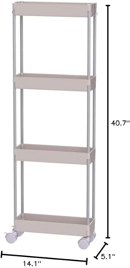 Sooyee 4 Tier Slim Storage Cart Mobile Shelving Unit Organizer Slide Out Storage Rolling Utility Cart Tower Rack for Kitchen Bathroom Laundry Narrow Places, Plastic & Stainless Steel, White