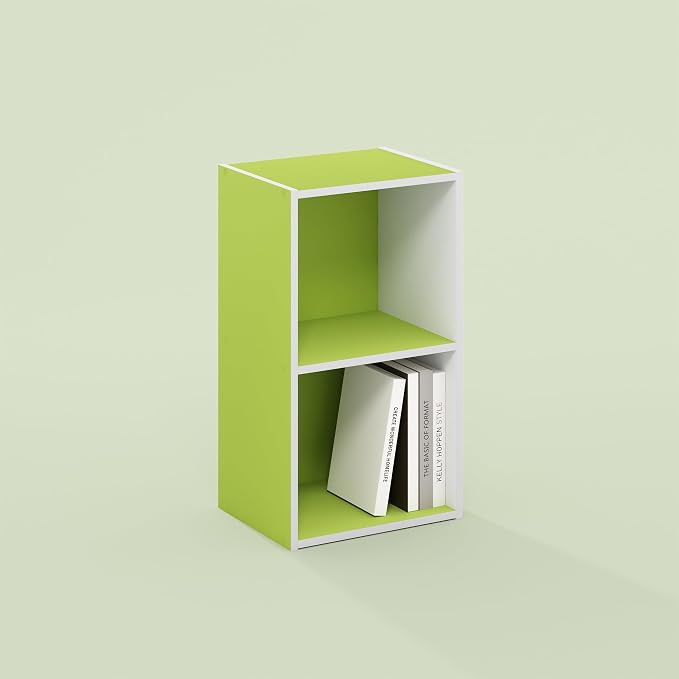 Hagen 2-Tier Open Shelf Bookcase, Bookshelf, for Living Room and Home Office, Forest Green/White