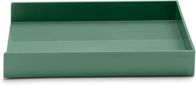 Poppin Stackable Letter Tray - Modular Lacquer Desk Trays for Office Organization, Color-Coordinated Office Supplies for Desk, Paper Trays (Sage, Letter)