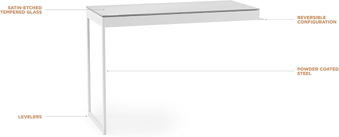 BDI Furniture Centro 6402 Office Desk Return, 40" x 18" for use on Left Side or Right Side of Centro 6401 Office Desk, Satin White/Grey Etched Glass