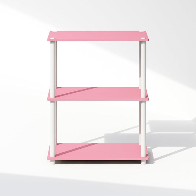 Furinno Turn-N-Tube Book Shelf, 3-Tier Bookshelf, Bookcase with Multipurpose Compact Display Rack, 11.6 x 23.6 x 29.6, for Living Room, Bedroom, Home Office, Pink/White