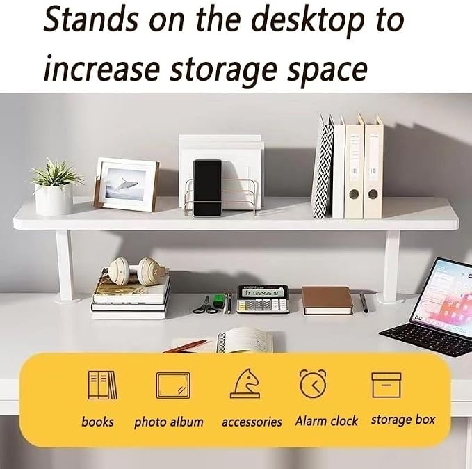 23.6x7.8in Clamp on Desk Shelf, Adjustable Desktop Organizer Extension Bookshelf Above Storage Rack Accessories Space Saving for Home Office Organization, White