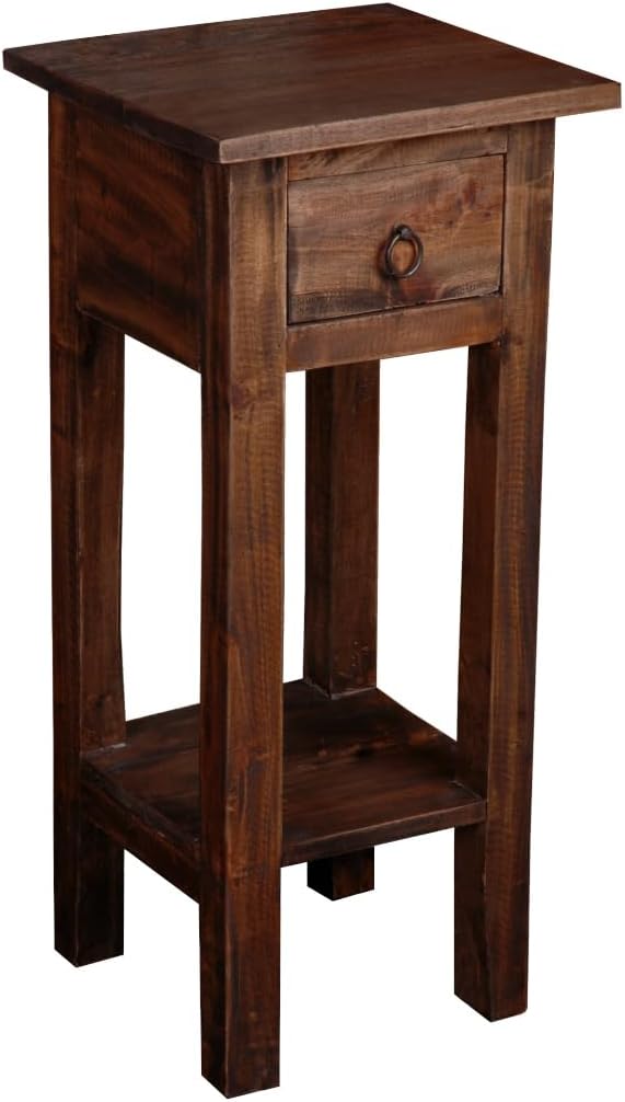 HomeStock Two-Tier Side Table with Drawer - Fully Assembled Narrow End Table raftwood Brown