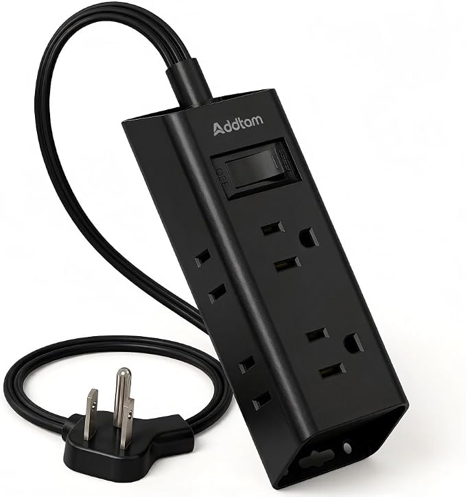 Addtam Flat Plug Power Strip with 6 Outlet Extender, 3 FT Extension Cord Flat Wall Plug with Multiple Outlets, No Surge Protector for Cruise Ship, Travel, Dorm, Home Office, Cruise Essentials, Black