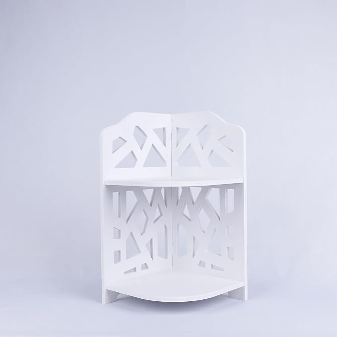 HornTide 2-Tier Corner Shelf, Brief Fashion Organizer Storage Rack, for Cosmetic Doll Potted-Plant Vitamins Supplements Caddy, DIY Desk/Table Decoration, Wood-Plastic Composites, White