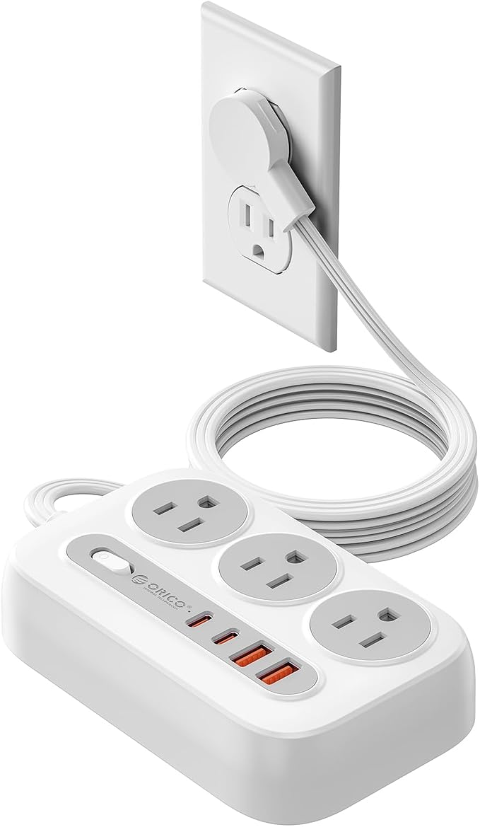 ORICO Surge Protector Power Strip, PD20W Multiple Outlets Extension Cord with 6 AC Outlets and 4 USB Charging Ports (2 USB-C), Flat Plug, 10Ft Mountable Outlet Extender for Office/Dorm ETL Listed- OG