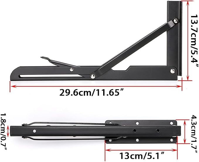 Folding Shelf Brackets 12 Inch - Heavy Duty Foldable Floating Shelves Brackets, 2 Pcs Fold Down Shelf Wall Mounted, Black Folding Table Brackets with Wall Screw, Max Load 132lb