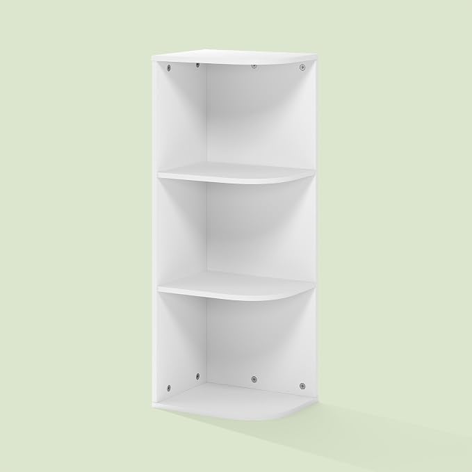 Frei 3-Tier Corner Bookcase, Bookshelf, for Home Office, Living Room, Bedroom, White