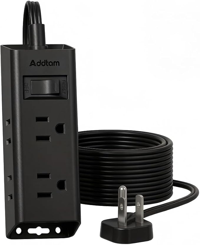 Addtam Flat Plug Power Strip with 6 Outlet Extender, 15 FT Extension Cord Flat Wall Plug with Multiple Outlets, No Surge Protector for Cruise Ship, Travel, Dorm, Home Office, Cruise Essentials, Black