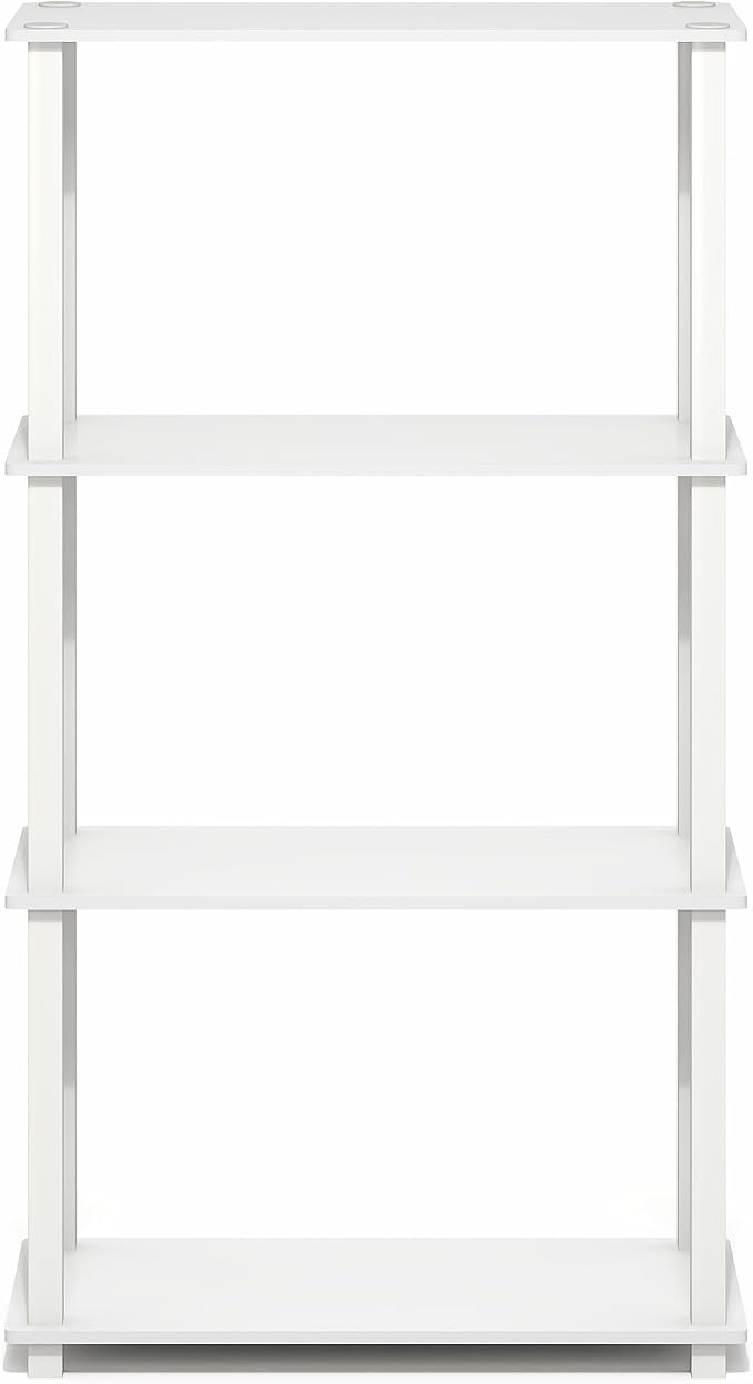 Furinno Turn-S-Tube Storage Shelves, 4-Tier Book Shelf, Corner Shelf, Toolless Open Frame Standing Shelves, for Organization and Storage, Living Room, Garage, Home Office, White