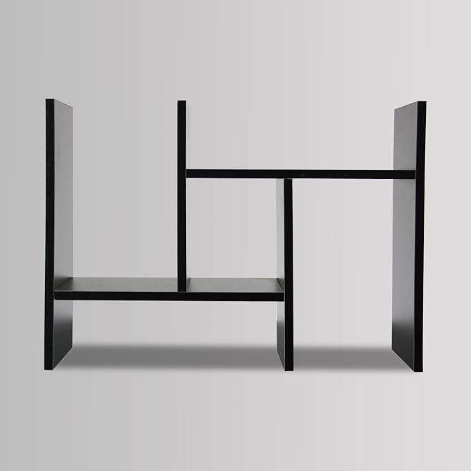 MASAKA B&W - Desk Organizer Aesthetic Shelf, Desktop Bookshelf, Double H Plants Display Shelf, Storage Rack Adjustable Stackable for Office Home Dorm - Perfect for Books, Plants & Decor (Black)
