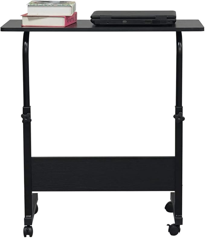 Side Mobile Table,31.50 inch Computer Desk with Wheels Height Adjustable Rolling Potable Laptop Cart, C-Shaped Bed Couch End Tables with Edge Stopper for Living Room Bedroom, Black