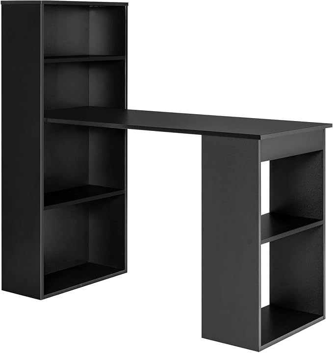 Tangkula Computer Desk with Bookshelf, Writing Study Desk with Storage Shelves & CPU Stand, Modern Compact Computer Workstation for Home & Office, Space-Saving Design (Black)