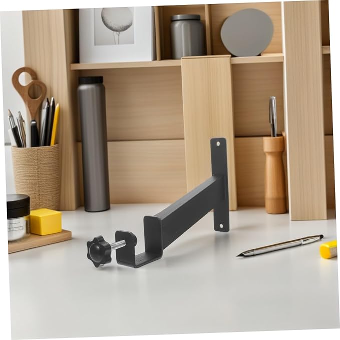 Holibanna 2pcs Black Carbon Steel Desktop Extension Bracket Clamp on Desk Riser Legs, Heavy Duty Workbench Clamp Mount Shelf Support for Office and Home Workstation