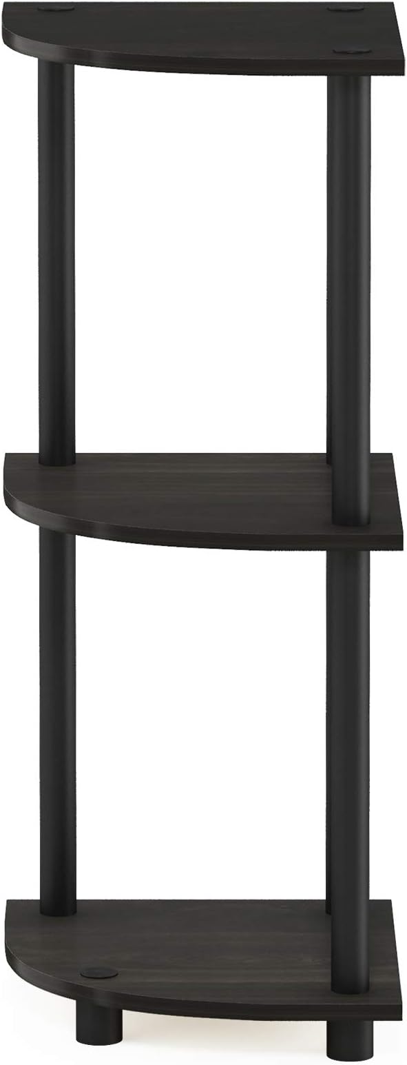 Furinno Turn-N-Tube Toolless Assembly 3-Tier Corner Shelf, Black Corner Book Shelf, Open Shelves Bookshelf, for Organization and Storage, Living Room, Home Office, Bedroom, Black Espresso