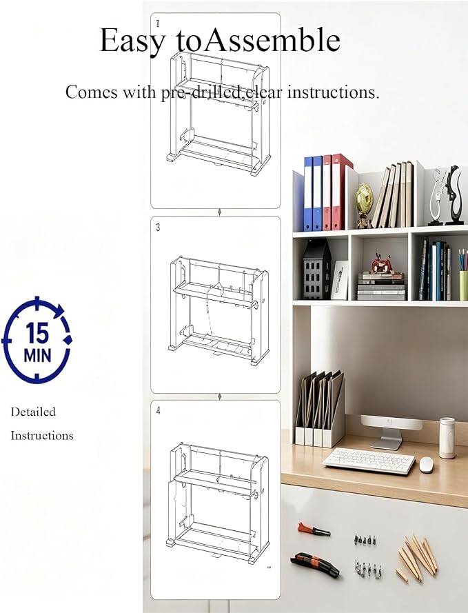White Desk Hutch for Dorm Room, Over-Desk Organizer Shelf with 6 Cubbies, Desktop Bookshelf Storage Display Rack, Desk Topper Shelf for College Dorm, Home Office