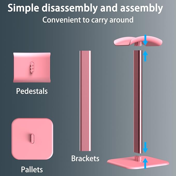 Headphone Stand for Desk - Headset Stand with Aluminum Hanger, Headphone Holder for AirPods Max, Sony, Bose, Beats and More (Pink)