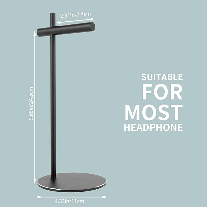 Aluminum Alloy Headphone Stand for Desk with Non-Slip Base - Universal headset stand Compatible with Over-Ear, On-Ear and Neckband Headphones (Black)
