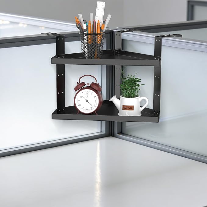 11in Office Cubicle Corner Shelf with Hooks Adjustable More Holes for Greater Durability & Thickness Cubicle Shelf Hanging