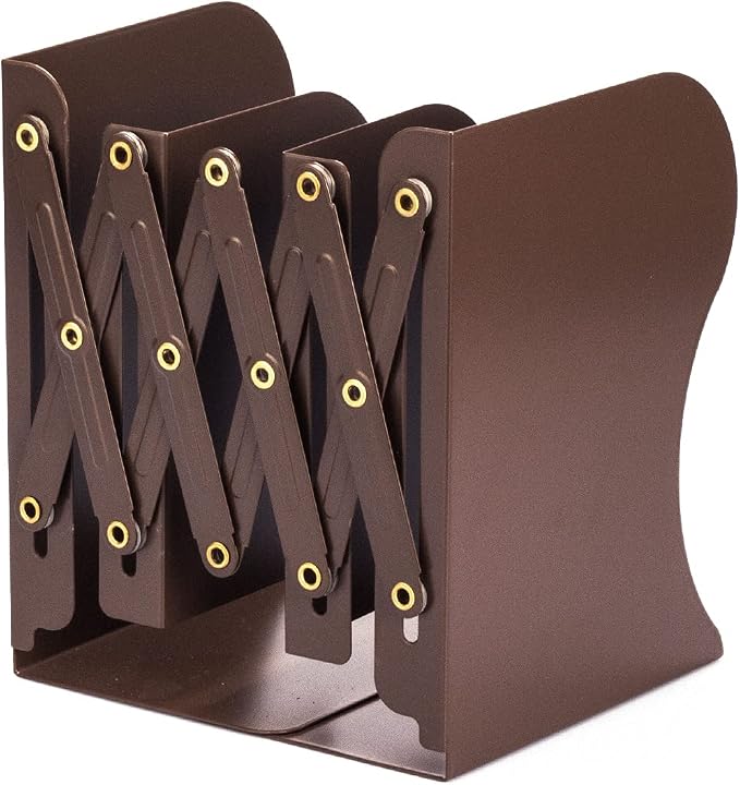 Aobopar Book Ends, Bookends for Shelves, Book Organizer for Desk, Metal Bookends for Heavy Books, Book Holders for Shelves, Suitable for Office, Home and School Use (Brown)