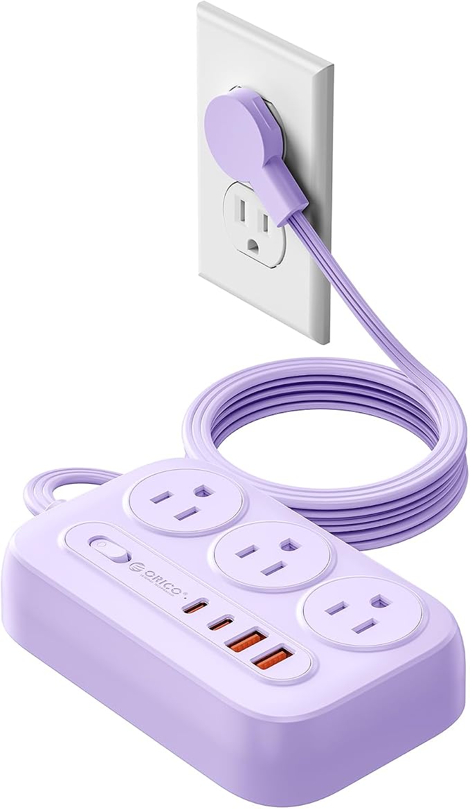 ORICO Surge Protector Power Strip, PD20W Multiple Outlets Extension Cord with 6 AC Outlets and 4 USB Charging Ports (2 USB-C), Flat Plug, 5 Ft Mountable Outlet Extender for Office/Dorm ETL Listed- OG
