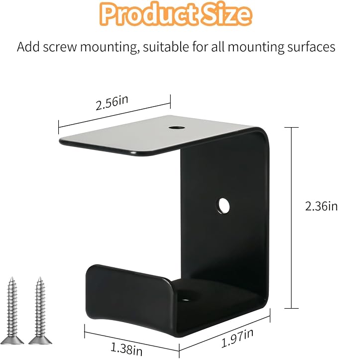 Pair Headphone Stand, Adhesive Headphones Holder with Rubber Pad, Sticky Headset Hook for Desk, Headsets Hanger with Screws Mounted on the Bottom & Edge of the Table for Gaming Desk Accessories