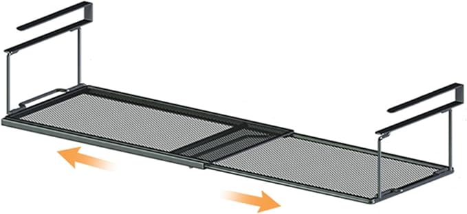 1 Pack Expandable Under Cabinet Shelf, Under Shelf Basket with 0.94 Inches Thick Clips for Kitchen Cupboard, Metal Hanging Under Desk Basket for Laundry Room, Cabinet, Shoe Rack