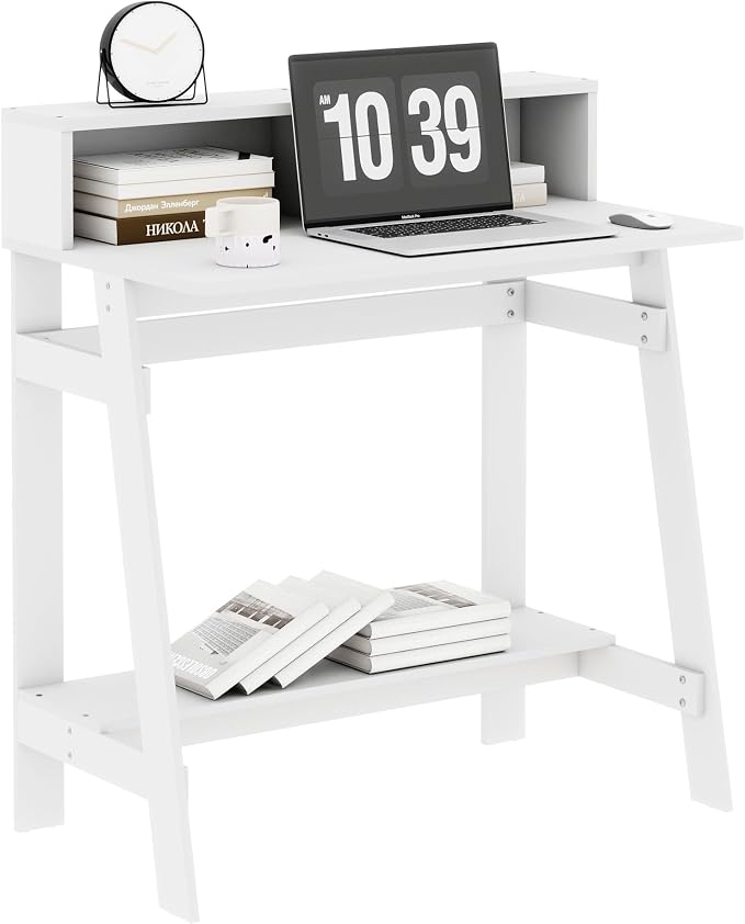 Small Desk for Bedroom, Computer Desk Office Desk with Storage, Corner Desk for Small Space, White
