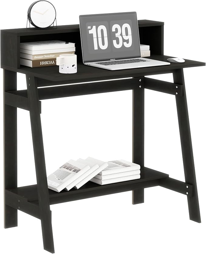 Small Desk for Bedroom, Computer Desk Office Desk with Storage, Corner Desk for Small Space, Dark Brown