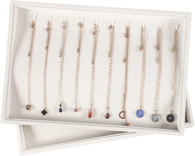 Coward Set of 2 Stackable Necklace Holder Organizer Tray Velvet Necklace Display Stand for Selling Jewelry Box Case for Storage (beige(necklace+necklace))