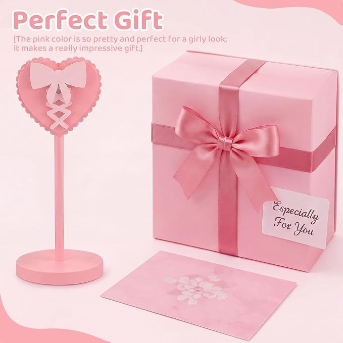 Kingdder Pink Heart Bow Headphone Stand Cute Wood Headphone Stand Adorable Headset Holder Accessories Gamer Gifts for Teenage Women Teacher Girlfriend Office Worker Wife Gamer Room Office Desk
