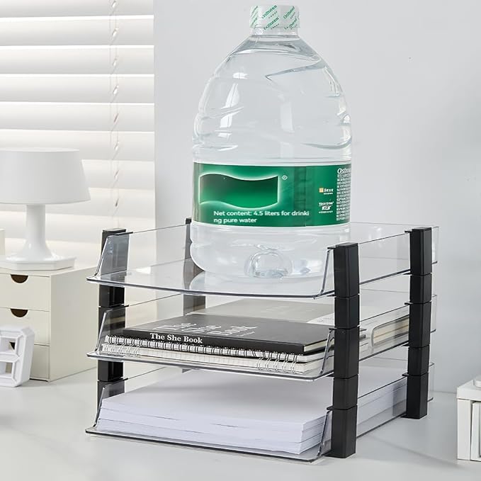 Clear 4-Tier Stackable Paper Tray Organizer for Letter/A4 Files, Desktop Document Sorter, Transparent Office Desk Storage (4 - Tier Clear)