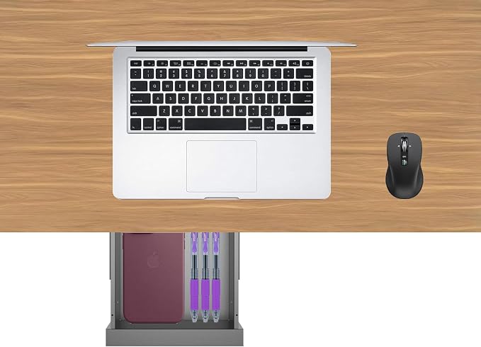 Under Desk Mounted Sliding Pull-out Drawer for Office Desk or Table - Storage Organizer for Sit Stand Workstation- W 9.8" x D 9.8" x 2.5", Metal, Black (Small)