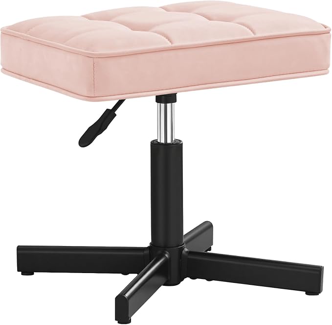 LUE BONA Adjustable Vanity Stool, 15''-19.5'' Foot Rest Under Desk, 360° Swivel Vanity Chair for Makeup Room, Pink Upholstered Faux Leather Ottoman for Bathroom & Living Room, 300lbs