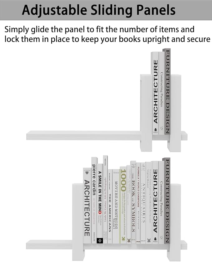 100% Solid Wood Adjustable Desktop Bookshelf, Retro Tabletop Bookshelf, Desk Shelf for Living Room, Home, Office, Perfect for Magazine, Books, Cookbooks, No Tools Required to Assemble (White)