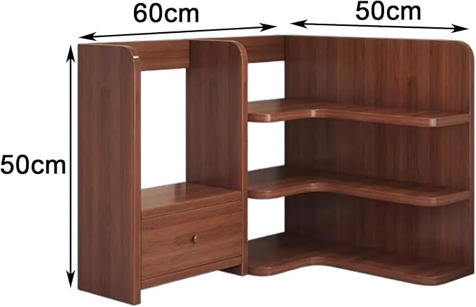 Desktop Corner Bookshelf with Storage Stable Wooden Structure Multifunctional Freestanding Display Rack for Home Dorm Office Supplies(Brown)