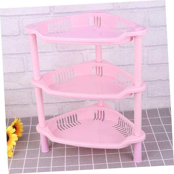 VOSAREA Plastic Storage Shelves Corner Desk Shelf Organizer Basket for Home Kitchen Bathroom Desk Stand Rack Easy Assembly
