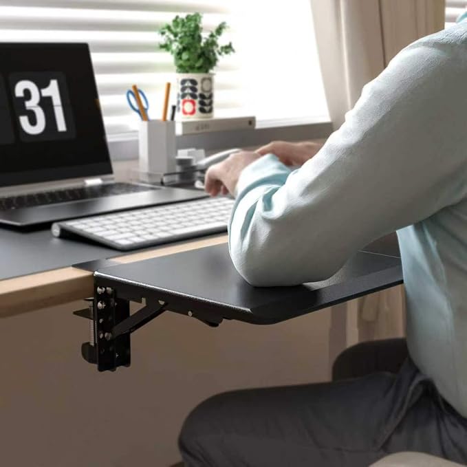 ETHU Ergonomics Desk Extender Tray, 25.6"x11.4" Large Size Foldable Keyboard Extender Tray Clamp On, Armrest Support for Home and Office (Black)