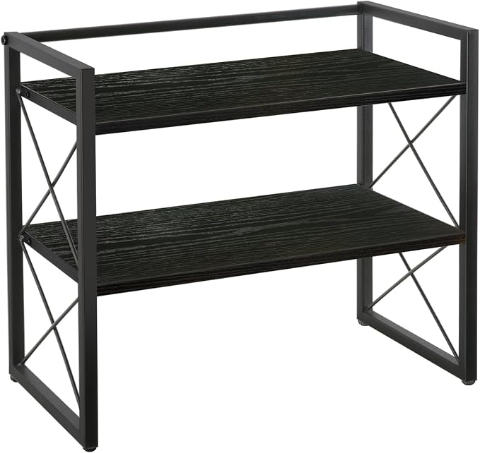 YINMIT Desktop Shelf Organizer, 2 Tier Office Shelves, Wood Desk Organizer Storage Rack and Freestanding Display Shelf for Office, Dormitory, Home(Black)