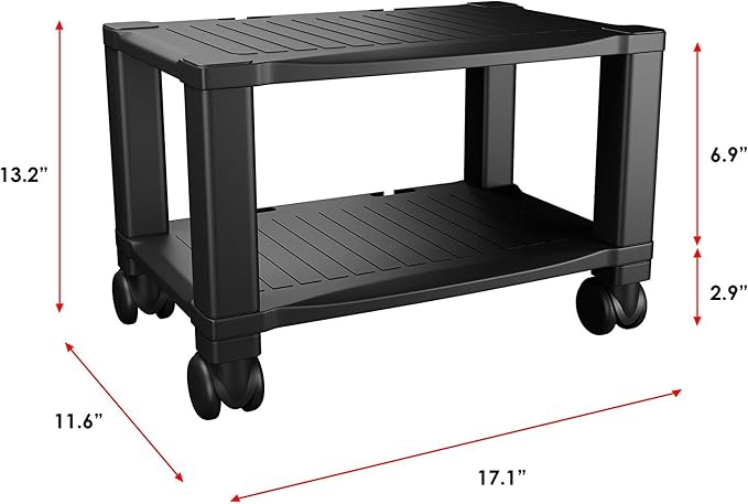 Home-Complete 2-Tier Office Desk Organizer Rolling Cart - Compact Portable Under-Desk Storage and Printer and Projector Stand with Wheels - 88 Lbs(Black)