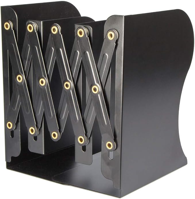 Aobopar Adjustable Book Ends, Metal Bookends for Heavy Books, Desk Book Holder for Shelves, Book Organizer for Desk, Suitable for Office, Home and School Use (Black)