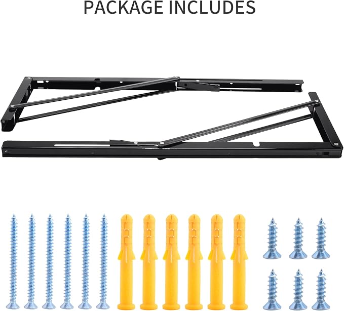 YUMORE Folding Shelf Brackets, 18 Inch Heavy Duty Collapsible Shelf Bracket, Black DIY L Bracket for Workbench Folding Table Hinge, Max Load: 330lb, 2 Pack