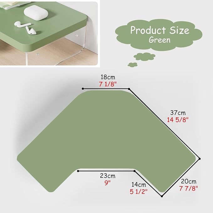 Corner Monitor Stand Clear Acrylic Leg & Wood Corner Screen Stand, L-Shape Desk Triangle Riser for Monitor/Laptop/Computer, Corner Organizer with Drawer (Color : Green), 36655
