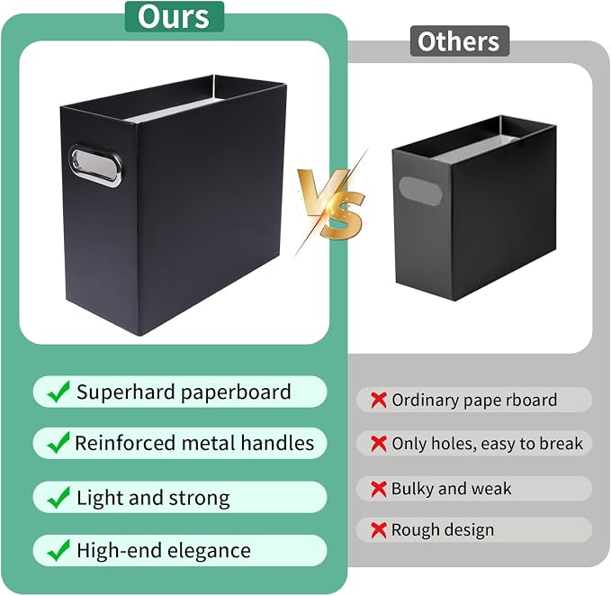 Collapsible File Organizer Box with Handle,12.20x5.11x9.84Inches, Filing Organizer for Home or Office, Small Portable File Box(6 Packs, Black)