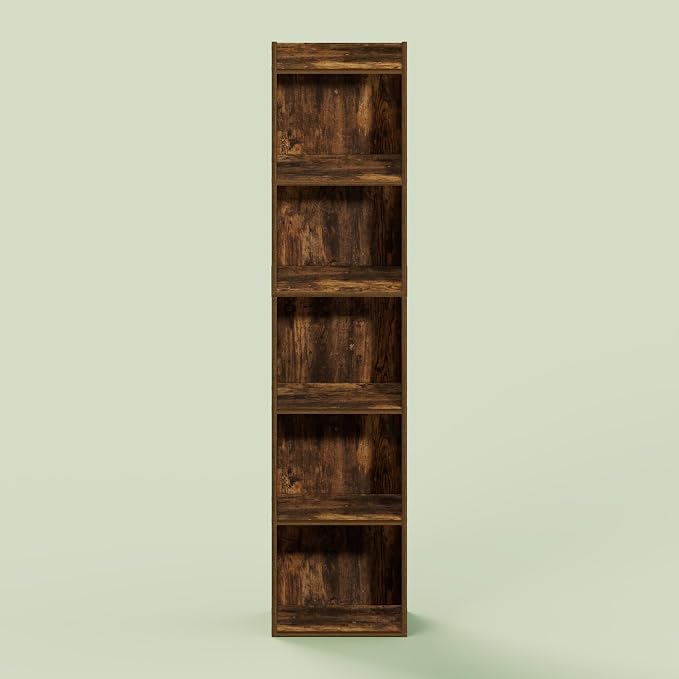 Hagen 5-Tier Open Shelf Bookcase, Bookshelf, for Living Room and Home Office, Rustic Brown