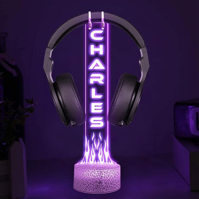 Custom Headphone Stand RGB Light, Personalized Headset Holder with Name, Gift for Gamer, Valentine Gift for Boyfriend, Gamer Room Decoration, Gifts for Him