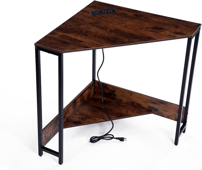 Corner Desk with Storage Shelves,Adjustable Shelf Corner Desk - Triangle Writing Desk with Maximized Storage for Efficient Use of Space (Brown)