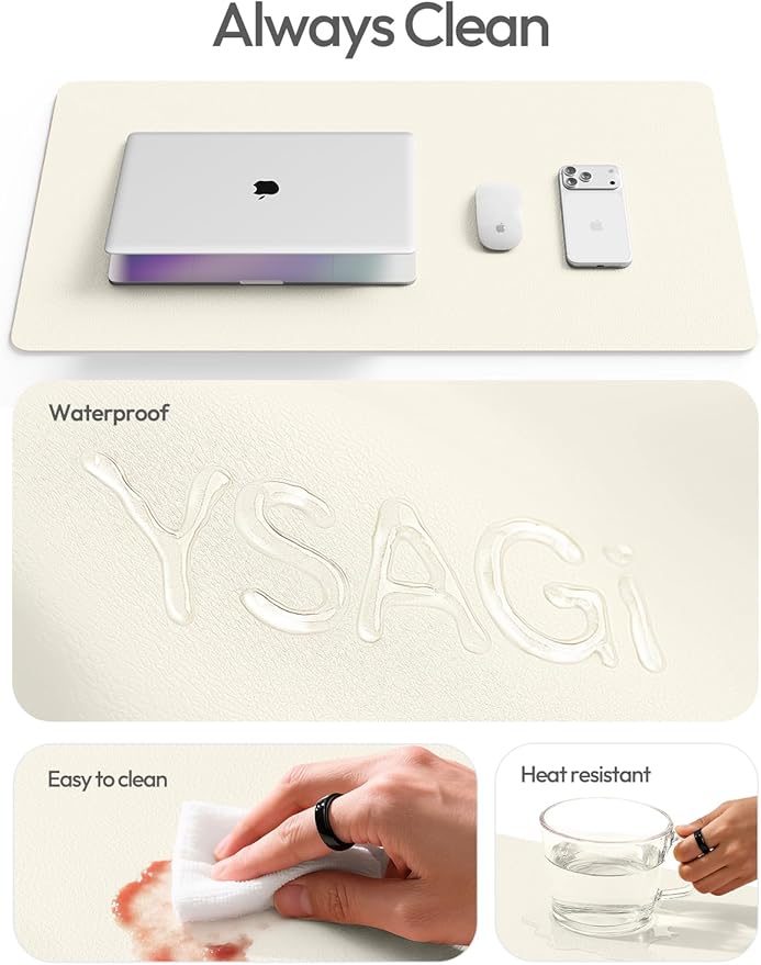 YSAGi Leather Desk Protector, Office Mat, Large Mouse Mat, Non-Slip PU Leather Blotter, Laptop Desk Mat, Waterproof Writing Pad for Office and Home(Cream, 63" x 17.2")