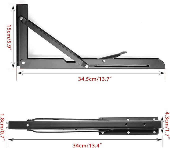 Folding Shelf Brackets 14 Inch - Heavy Duty Foldable Floating Shelves Brackets, 2 Pcs Fold Down Shelf Wall Mounted, Black Folding Table Brackets with Wall Screw, Max Load 132lb